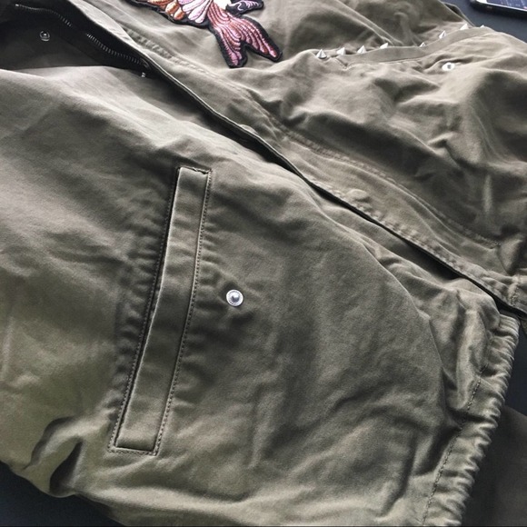 H&M Floral Bird Patch Cotton Green Jacket XS - Picture 5 of 9